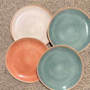 Threshold Ceramic Plate Set in Peach, Teal, and Cream